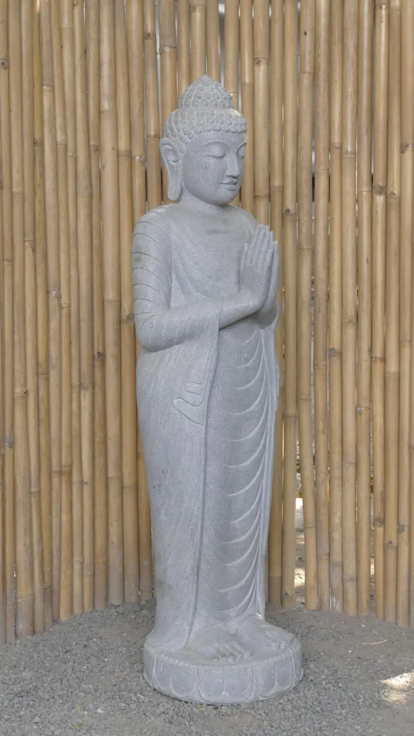  Product image 2 of the product “Standing Buddha made of Riverstone, position Namaskara , H. 150cm. ”